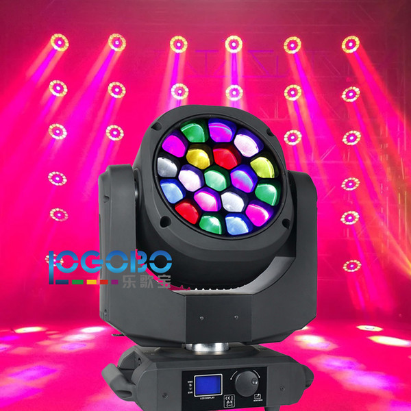 Flight Case + 2PCS of 19x15W Moving Head LED Bee Eye Stage Wash Lighting Beam Graphic Vortex Effect with Color Screen Display Art Net System