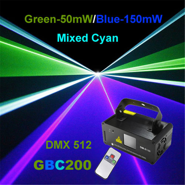 Mini 200mw Green Blue Mixed Cyan DMX 512 Remote Sound Projector Stage Equipment Light DJ KTV Show Holiday Laser Lighting DM-GBC200