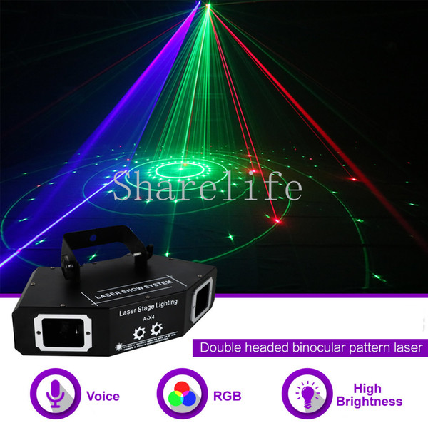 Sharelife 4 Lens RGB Full Color Pattern DMX Beam Network Laser Light Home Gig Party DJ Stage Lighting Sound Auto A-X4