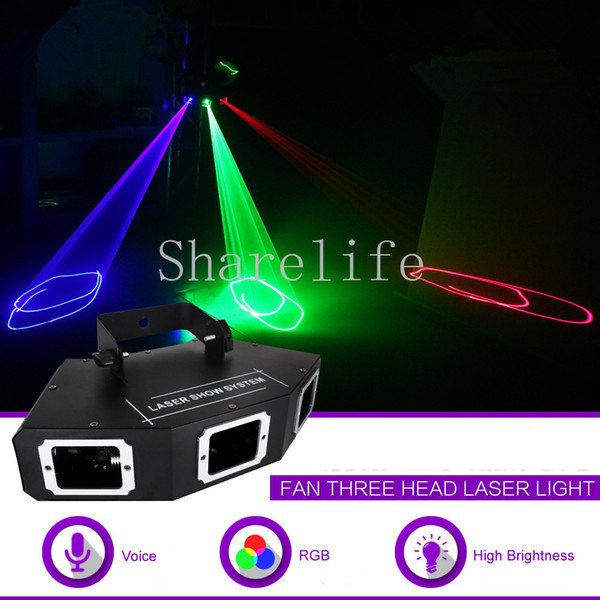 Sharelife 3 Big Head RGB Full Color Pattern DMX Beam Network Laser Light Home Gig Party DJ Stage Lighting Sound Auto A-X3