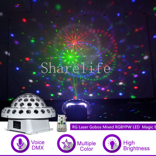 Sharelife RG Laser Gobos Mix RGBYPW LED Crystal Big Magic Ball Lamp DJ Party Home Show Gig DMX Remote Stage Lighting X-MB