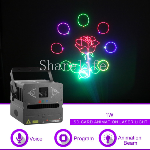 Sharelife 500mw 1W RGB Animation DMX Master-Slave Laser Projector Light Home Gig Party DJ Show Stage Lighting Sound Auto FB-SD