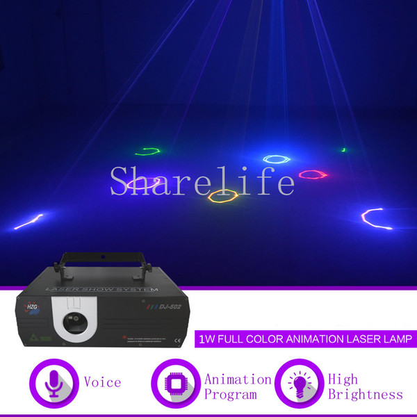 Sharelife 1W RGB Animation DMX ILDA Laser Projector Light Home Club Gig Party Show Professional Stage Effect DJ Lighting 502