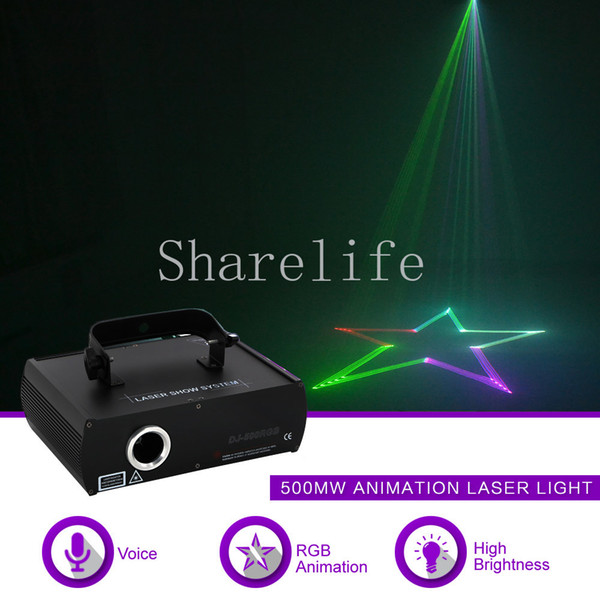 Sharelife 500mw RGB Animation Pattern DMX Laser Projector Light Home Gig Party Show Professional Stage Effect DJ Lighting 500RGB