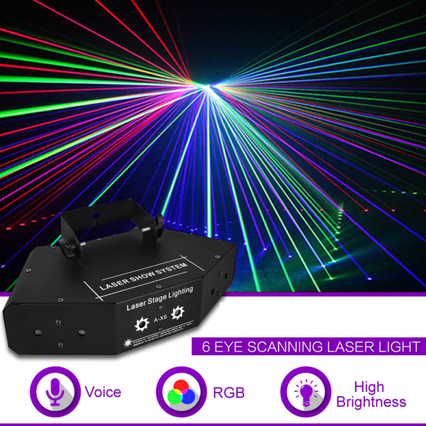 Fan-shaped DJ DMX 6 Lens RGB Full Color Line Beam Laser Projector Light Show Gig Party Stage Lighting Effect A-X6