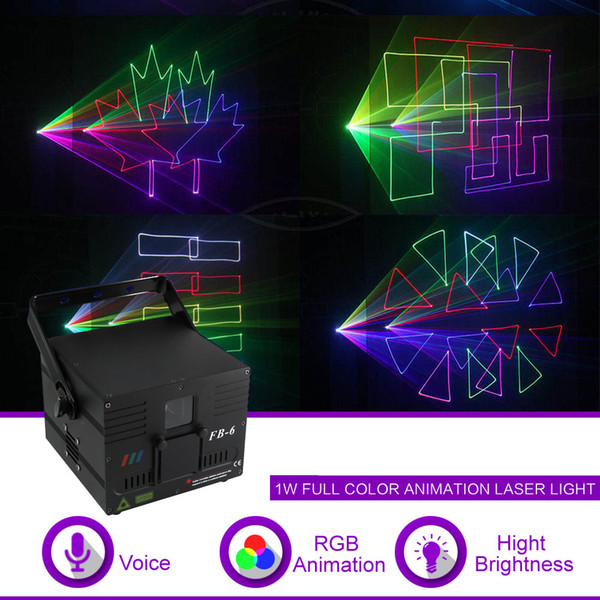 1W DMX512 ILDA RGB Animation Beam Pattern Laser Projector Light DJ Party Show Gig Nightclub Professional Stage Lighting FB6