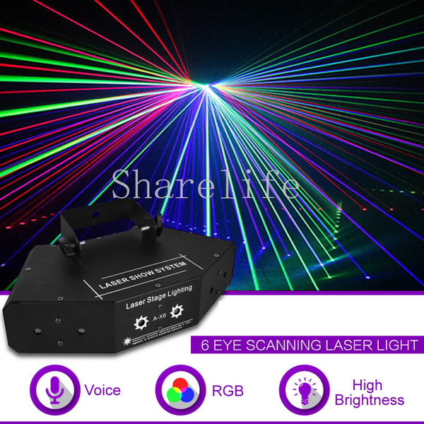 Sharelife 6 Eyes RGB Full Color DMX Beam Network Laser Scanning Light Home Gig Party DJ Stage Lighting Sound Auto A-X6