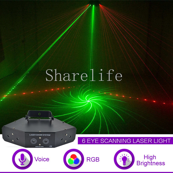 Sharelife 6 Lens RGB Full Color Beam Pattern DMX Laser Scanning Light Home Gig Party DJ Stage Lighting Sound Auto X-Z6F