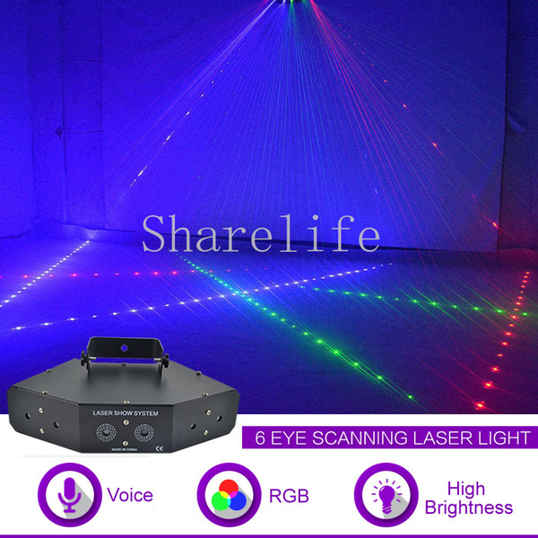 Sharelife 6 Lens RGB Full Color Beam Network DMX Laser Scanning Light Home Gig Party DJ Stage Lighting Sound Auto X-Z6RGB