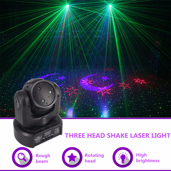 AUCD Mini 3 Heads RGB Moon Star Gobo Laser Shark Moving Beam Light DMX Professional Party Disco Show DJ Stage Lighting DJ-3HP