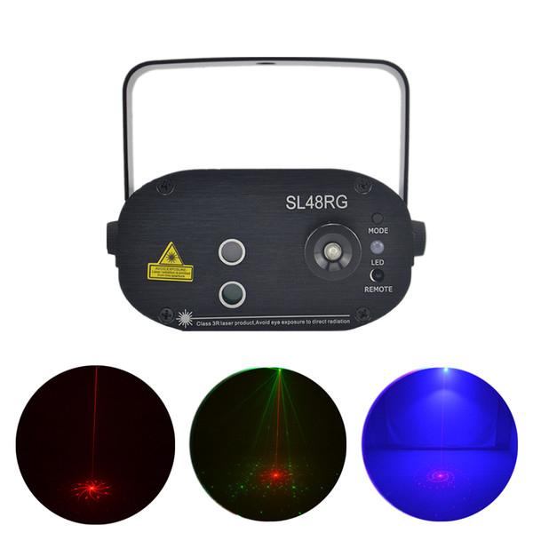 AUCD Mini 48 Red Green RG Gobos Laser Effect Projector Remote 3W Blue LED Light Wedding DJ Party Show Home Stage Lighting SL48RG