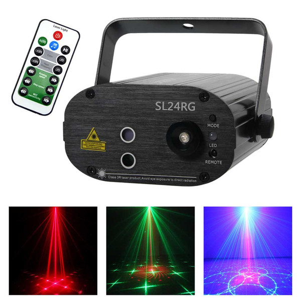 AUCD Remote Mini 24 Red Green Gobos Laser Projector Effect Mix 3W Blue LED Stage Lighting for DJ Disco Party Show Lights SL24RG