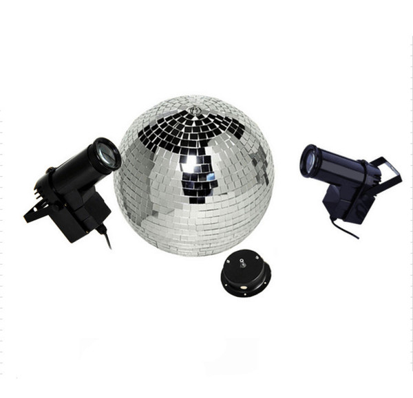 D40CM Reflective Glass Rotating Mirror Ball With Motor Fixture with 2pcs 10W RGB Beam Pinspot Disco DJ Stage Light DJ Disco Lamp