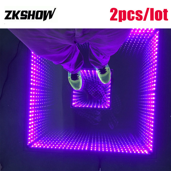 Luces :ED Decoracion Abyss Effect 3D Mirror Flooring Dance DMX512 DJ Disco Party Wedding Lighting Mirror Led Dance Floor With Flightcase