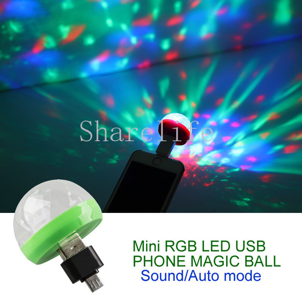 Mini 4W RGB LED USB Phone Sound Auto Magic Ball Light for Android Apple Mobile Phone Outdoor Indoor DJ Party Home Stage Lighing