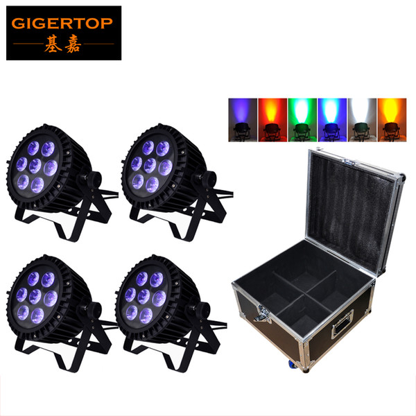 Gigertop 4XLot Outdoor 7Pcs LED RGBWA UV 6in1 18W Led Par Light DMX Par High Power Par Cans Super Bright 4IN1 Flightcase Pack