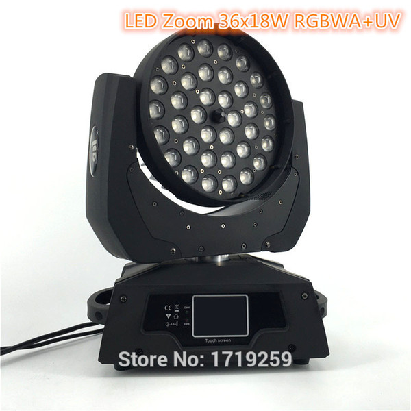 2 pcs/lot LED Zoom Wash 36x18W RGBWA+UV Color DMX Stage Touch Screen,LED Moving Head Wash Light Good for DJ