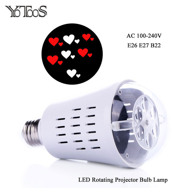 YOTOOS E27 E26 B22 LED Bulb Auto Rotate Projector White Red Heart Pattern for Children's toys wedding party Lighting decorate