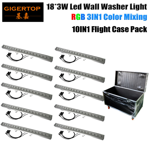 Freeshipping 10 in 1 Flightcase Packing 18x3W RGB Waterproof Led Wall Washer Light Wide Washing Smooth Effect 100cm Long IP65