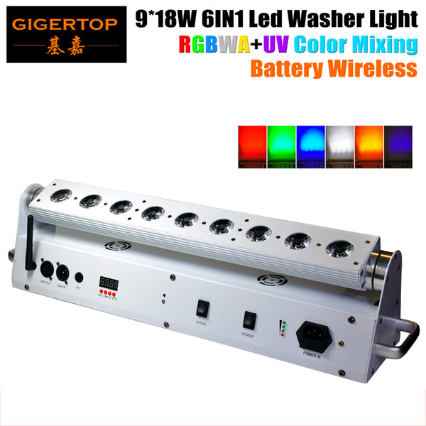 TIPTOP 9*18W 6 IN 1 RGBWA UV Color Mixing Battery Wireless Led Washer Light Angle Adjustable Remote Stage Washer DMX512 6/10CH China Light