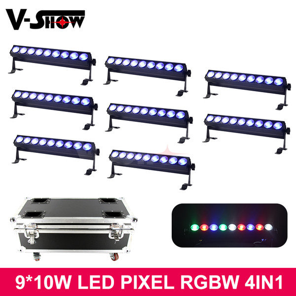 8pcs with flightcase New Cob Bar Led Stage Lighting 9*10W Pixel RGBW Great Pure Wash Effect and Strobe effect Stage Cob bar light