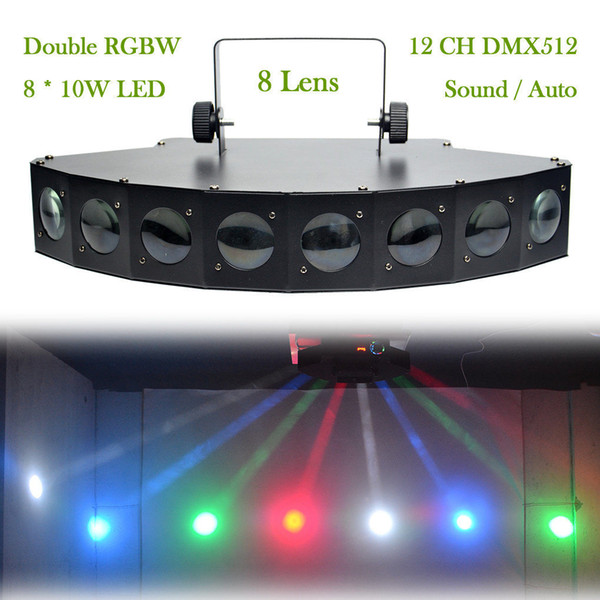 AUCD 8 Lens 8 LED RBGW Stage Light Beam Lamp Xmas Holiday 12CH DMX Spotlights DJ Home Party Projector Show Stage Lighting LE-8H