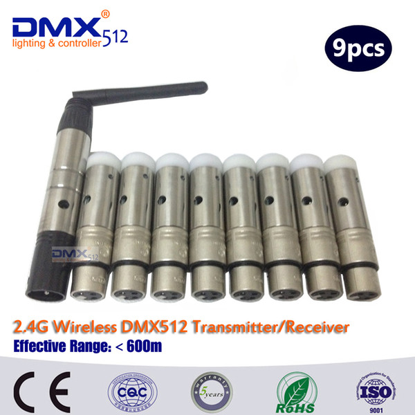 DHL Free Shipping 2.4ghz wireless dmx 1pcs transmitters and 8pcs receivers