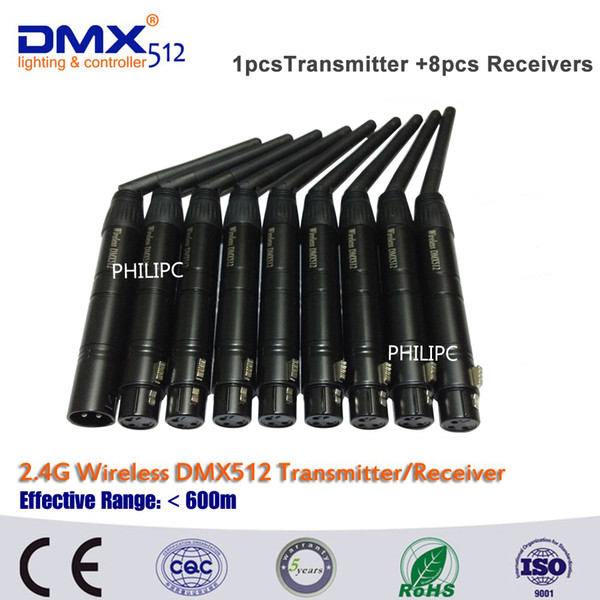 DHL Free Shipping 2.4G Wireless DMX Signal Controller For Stage Light DMX512 Stage Par Light 1pcs Transmitter and 8pcs Receiver