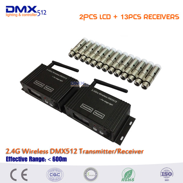 DHL Free shipping Wireless DMX512 Controller 2pcs Transmitter & Receiver 2in1 LCD Display and 13pcs mini receiver controller