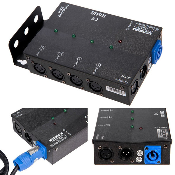 MFL. 4 Way Isolated DMX Splitter Amplifier Distributor with 3-Pin Outputs for Moving Head Light Par Light in Concert Wedding Party