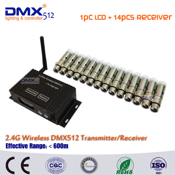 DHL Free shipping 1pcs 2.4G Wireless DMX512 Controller Transmitter +14pcs DMX512 Receiver Wireless Controller Led Stage Light