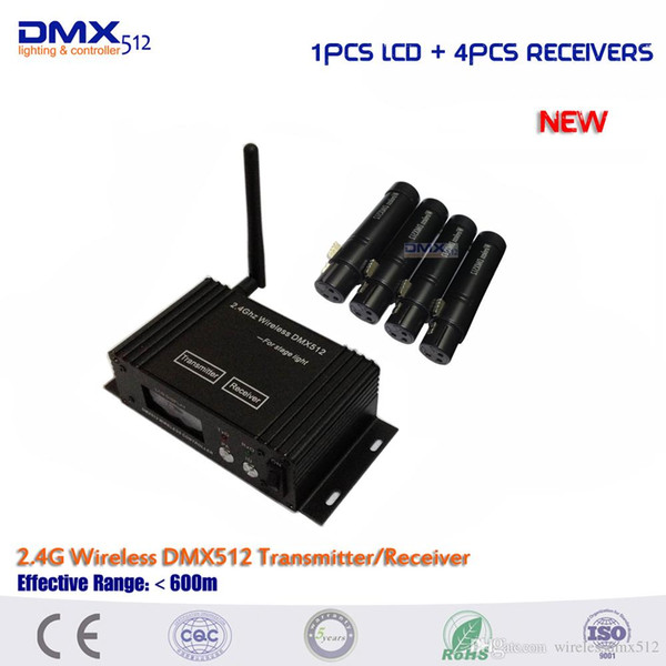 DHL free shipping New 1pcs 2.4Ghz LCD Display dmx wireless transmitter and 4pcs Female DMX Receiver.