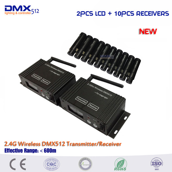 DHL Free shipping 12pcs/LOT Wireless LCD DMX Transmitter Signal Receiver For 2.4G Wireless DMX512 Controller Stage Disco hall City lighting