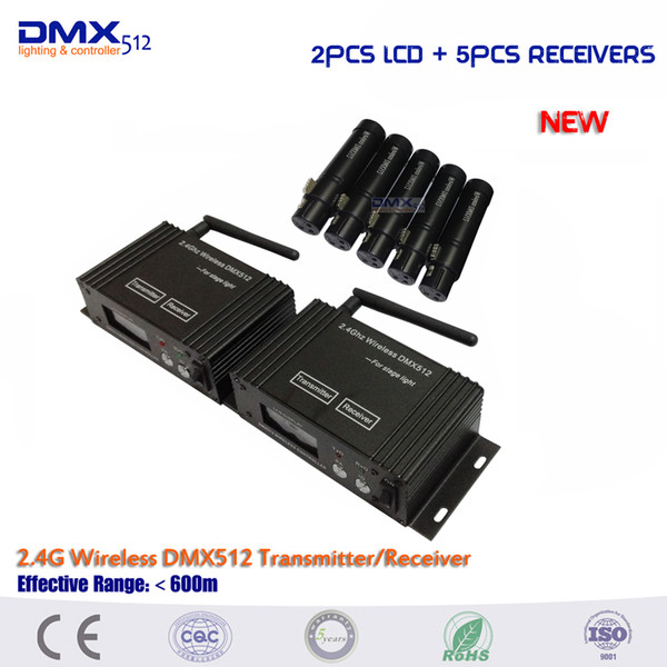 New style 7Pcs/lot Communication Distance 500M Wireless DMX512 LCD Sender Transmitter And Receivers 2.4G Wireless Controlling