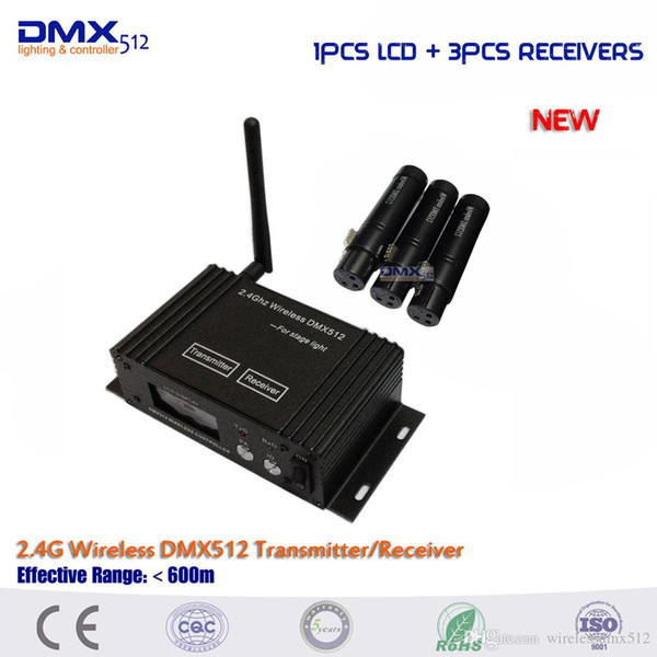 DHL Free shipping transmitter and receiver 2.4ghz wireless dmx512 stage light dmx controller tranfer distance 600m.