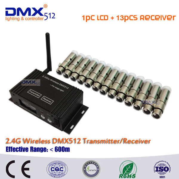 DHL Free shipping dj equipment DMX512 wireless set 2.4GHz XLR 1pcs LCD+13pcs mini receiver in dj disco party lights