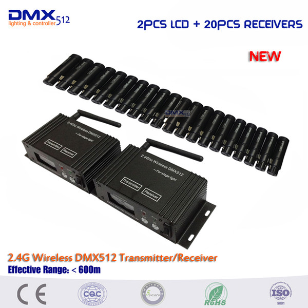 DHL Free Shipping 5 years warranty 2Pcs 2.4G Wireless DMX512 LCD Transmitter+20Pcs Receiver wireless dmx receiver transmitter