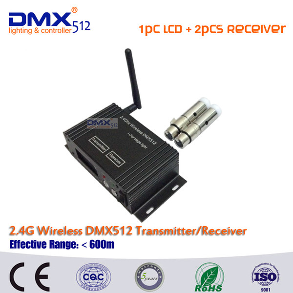 DHL Free shipping 1pcs LCD Display cable transceiver+2pcs DMX512 wireless mini receiver 2.4GHz XRL DJ disco equipment