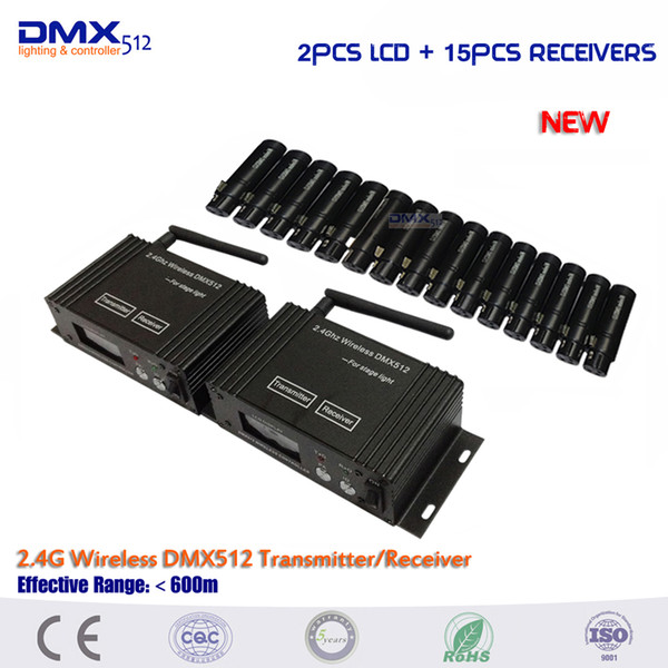 2PCS LCD Display Transmitter and 15PCS Receiver High Quality Wireless Receiver For Stage Light wireless dmx Controller