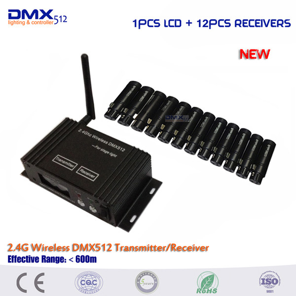 DHL free shipping 2.4Ghz LCD Display Wireless DMX512 Receiver & Transmitter DMX512 Wireless Controller for Stage Wifi Par light.