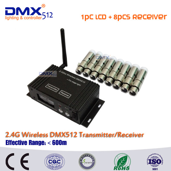 DHL Free Shipping 2.4Ghz 1pc LCD Wireless DMX512 Transmitters & 8pcs DMX512 wireless receiver dmx lighting for led par light