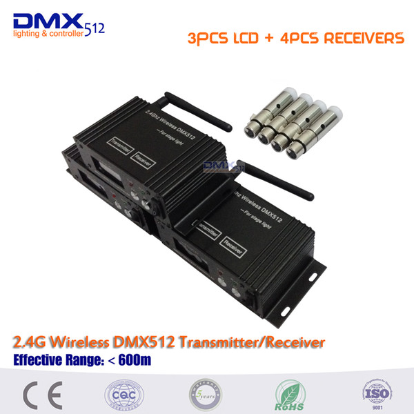 DHL Free shipping 3PCS LCD Transmitter & Receiver 2 in 1 controller and 4pcs mini 2.4G Wireless dmx512 receivers Controller