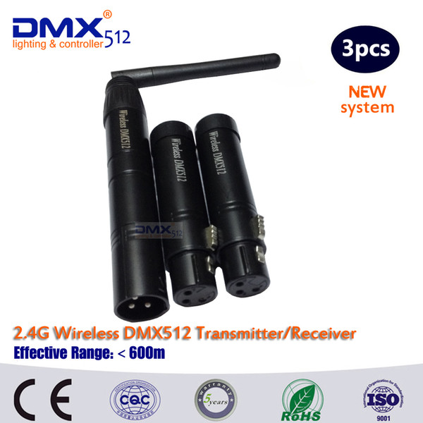 3pcs/lot 2.4G Wireless dmx512 transmitter wireless receiver wireless dmx controller 1pcs transmitter and 2pcs receiver