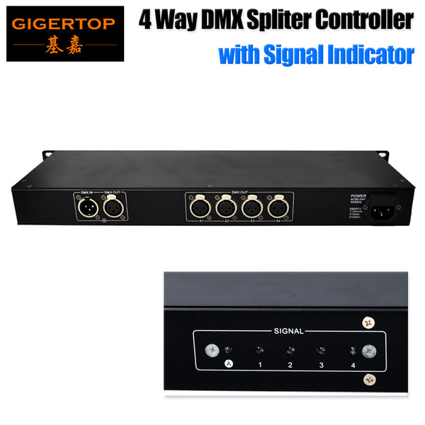 Gigertop TP-D05A 4 Way DMX Spliter Compacted Size with Led Signal Indicator 3 Pin XLR Metal Socket DMX512 distribution amplifier