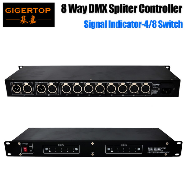 Freeshipping 8 Way DMX 512 Spliter 4/8 Electrically Isolated Output Changeable IU High 19 Inch Rack Mount Construction 110V-220V