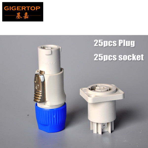 TIPTOP 25 pairs Stage Light Power Out Connector with Power Socket Good Plastic Materials 3 Pin Lockable Design freeshipping white color