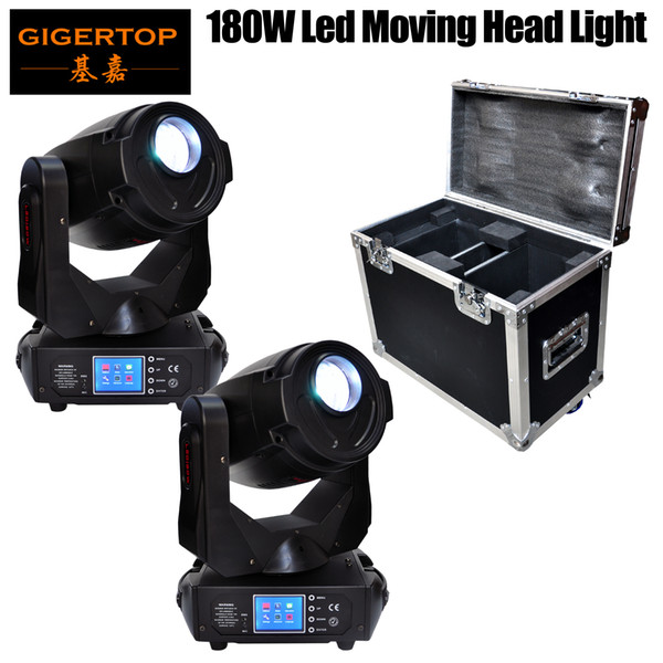 2IN1 Flightcase Pack 180W High Power Led Moving Head Light 17CH DMX LED Moving Yoke 3-Facet Rotating Prism Electronic Strobe