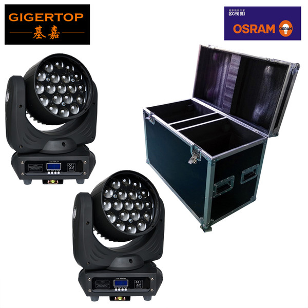 2IN1 Flightcase Pack 19x12W Led Moving Head Zoom Light OSRAM LED RGBW 4IN1 Color Mixing Zoom Adjust 6-50 Degree DMX 16CH CE ROHS