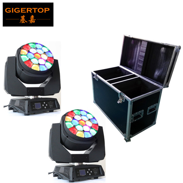 Flight Case 2in1 Packing with 2pcs/lot Big Bee Eye led moving head zoom function 4-60 degree RGBW 4IN1 19x15W Beam effect light TP-L664