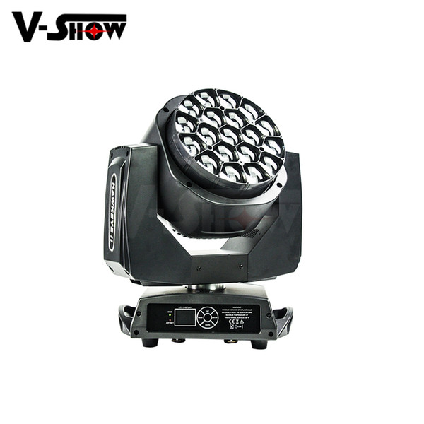 Free shipping 1pc 19x15w Big Bee Eyes Moving Head Light RGBW 4in1 Beam Wash Zoom Stage Light Led Dmx Dj Disco Light